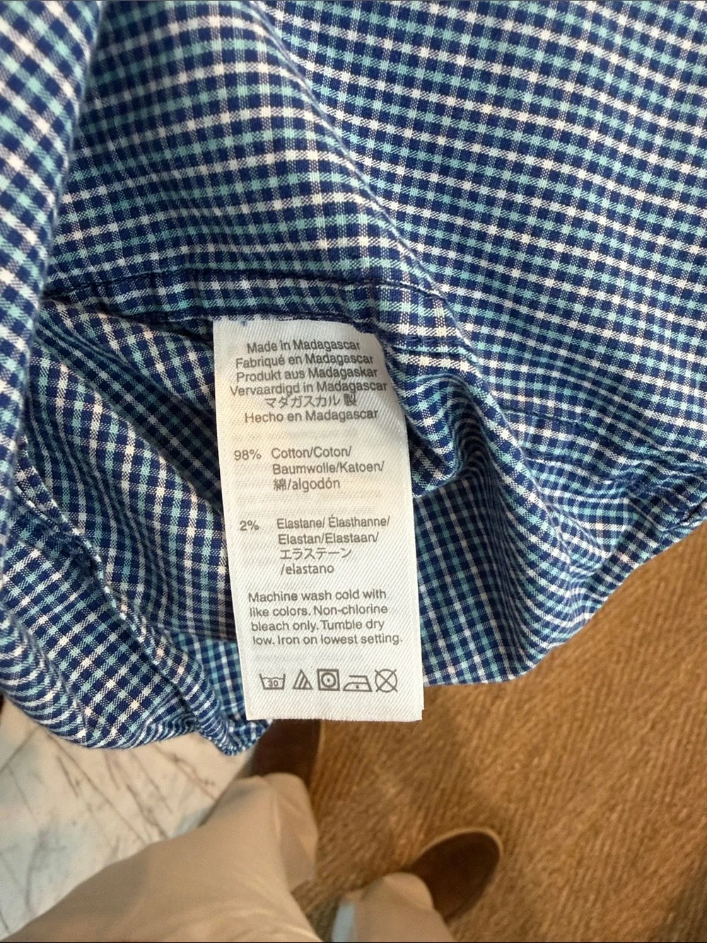 J. Crew Blue and White Gingham Button-Down Shirt